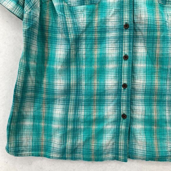 CJ Banks Women's 1X Button Up Short Sleeve Shirt Green Plaid Pockets Country - Picture 4 of 14